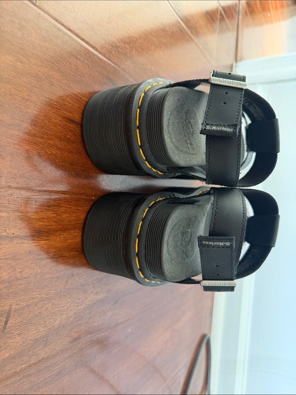 Dr. Martens Black Platform Sandals with Yellow Stitching - Picture 3 of 6